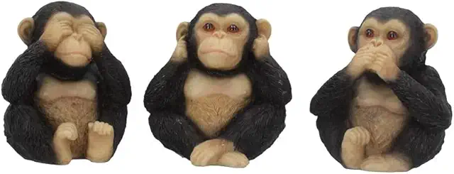 Drie Wijze Apen Beeldjes - Horen Zien Zwijgen Chimpansee Figurines 8 cm Zwart