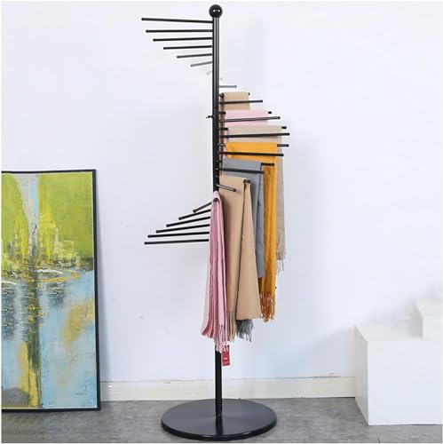 Estante de exhibición de bufandas de pie de metal – Organizador en espiral giratorio para cinturones, chales e hiyabs – ideal para tiendas de ropa comerciales y exhibiciones del hogar