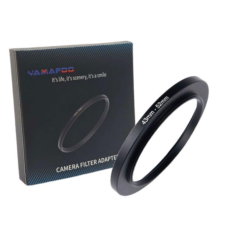 YAMAFOO 43mm to 52mm Step-Up Ring/Step Down Rings Filter Adapter for All Brands UV ND CPL Metal Ring Step-Up Rings Adapter Filter,Black (43-52)
