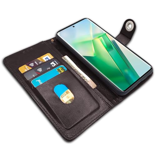 Image of Pikkme Vivo T2 pro 5G Flip Cover Leather Finish | Inside TPU with Card Pockets | Wallet Stand and Shock Proof | Complete Protection Button Flip Case (Coffee)