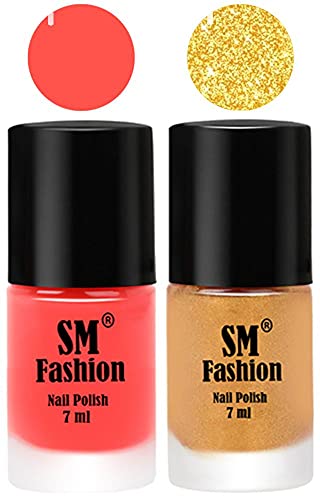 Image of Long Lasting Nail Polish | Nail Paint Combo 7 ml Each) - Set of 2 Baby Pink-Light Golden