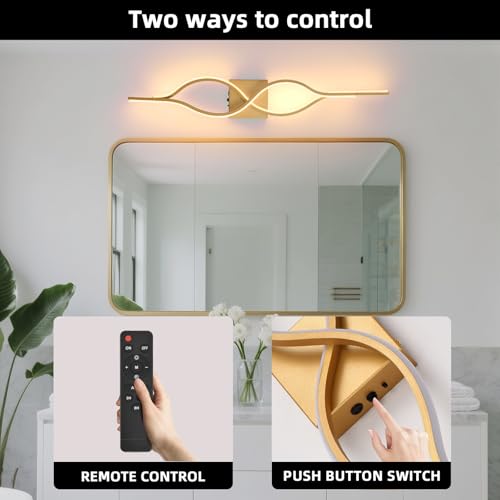 Image of Battery Operated Wall Sconces Set of 2, Gold 31.4'' LED Dimmable Wall Sconce with Remote Control, Adjustable Color Temperature Brightness for Living Room Bedroom and Hallway USB Rechargeable Lighting