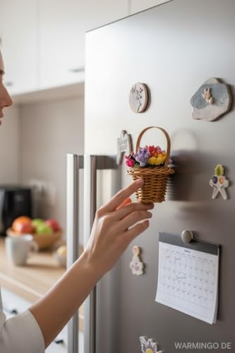 Image of Miniature Basket Flower Fridge Magnet for Refrigerator | Cute & Stylish Kitchen Decor Magnet | Decorative Refrigerator Accessories