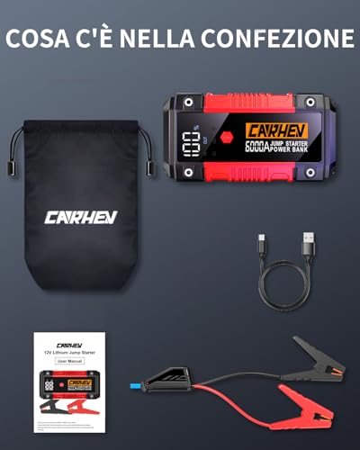 Arrancador de coches 6000A CARHEV de 26800mAh y 12V con linterna LED 7