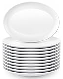 Melamine Dinner Plates, 12 Pack Melamine Oval Platter White Serving Tray Plastic Oval Platter, Food Serving Platters For Wedding Party Restaurant Home Steak, Appetizer, Cake (14 x 9 x 1 inches)