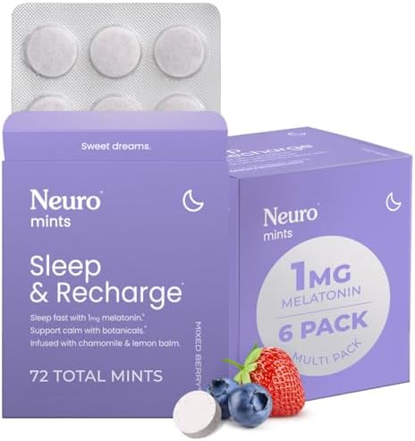 Neuro Sleep & Recharge Meltaway Mints - Contains Melatonin 1 mg, Chamomile & Elderberry - Travel Aid for Nighttime Relaxation & Healthy Sleep Cycle - Mixed Berry, 72 ct