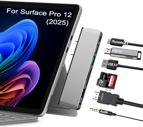 Surface Pro 12 Accessories Docking Station, USB Hub and Adapter with 4K HDMI, USB-C Thunderbolt 4 (Display+Data+100W PD), 2 USB 3.0, 3.5mm Audio, SD/TF Card Slot for Surface Pro 12 inch 2025