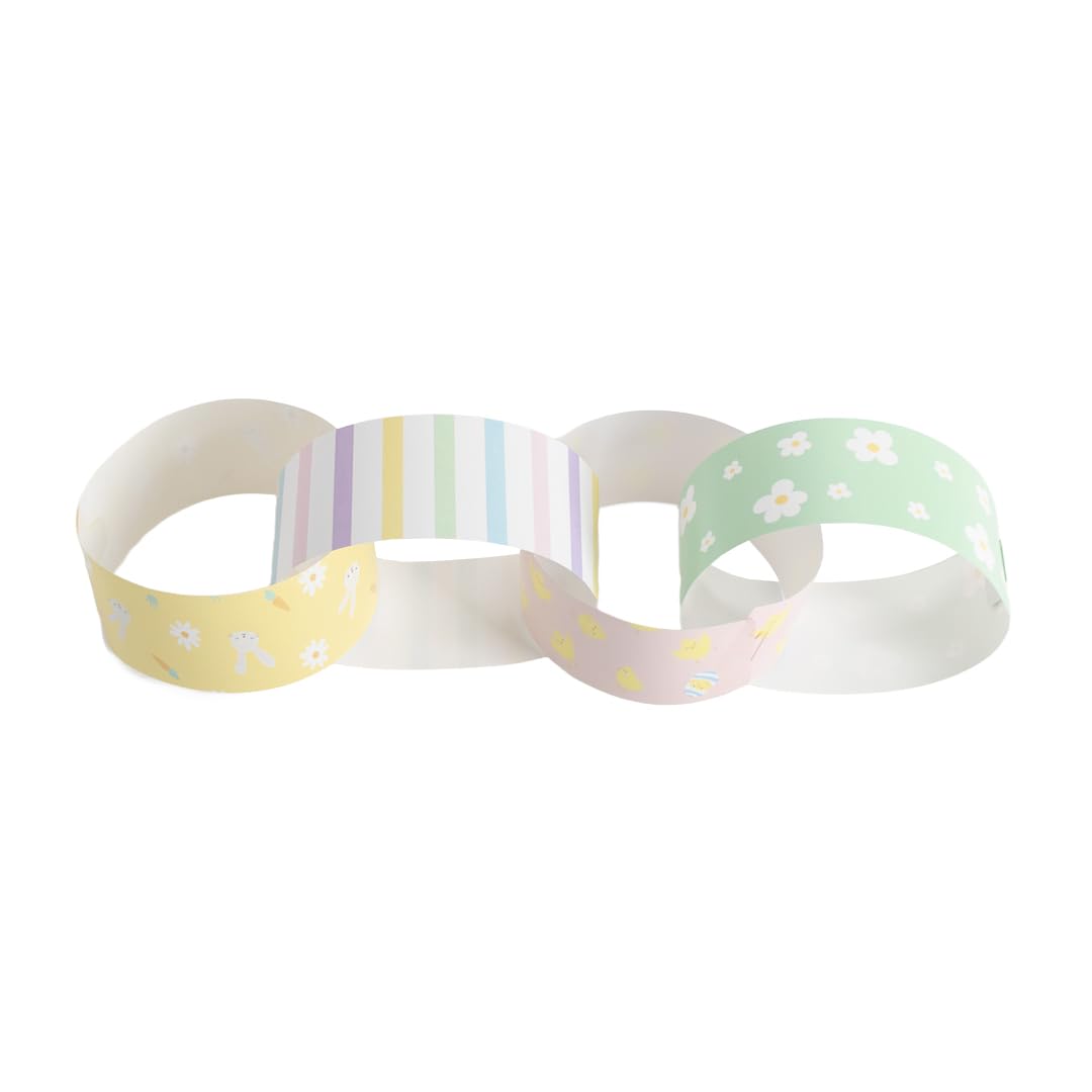 Gem Imports Easter Character Paper Chains – Pack of 60 Bunny, Chick & Flower Paper Chain Strips for Easter Crafts & Party Decorations