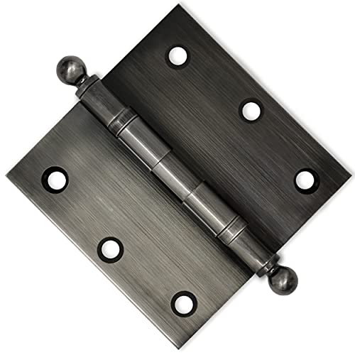 Finsbury Hardware Solid Brass Door Hinge Heavy Duty Ball Bearing Polished 3.5 X 3.5 Inch With Decorative Screw-On Tips Included - Set Of 12 Hinges (Pewter) #TOP3