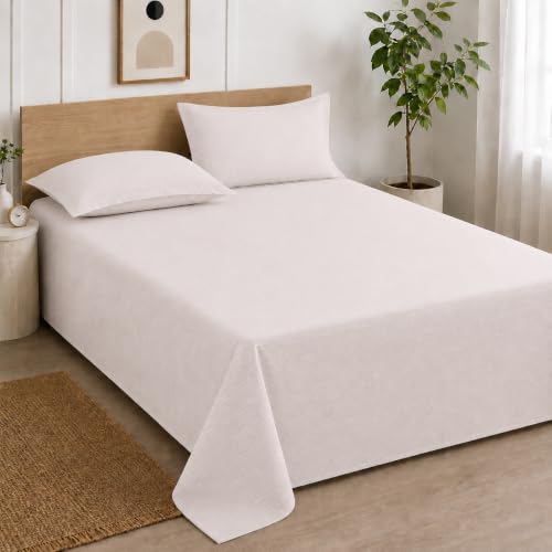 Image of Cortina Cloud Cotton King Size Bedsheet with 2 Pillow Covers | Super Soft, Breathable & Skin-Friendly Bedsheet for Double Bed King Size with Solid Design | (270x250 cm) (Cream, King)