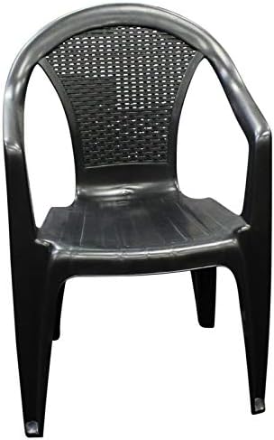 Ipae Set x 4 Rattan Plastic Strong Black Stackable Outdoor Patio Garden Chairs & Arms