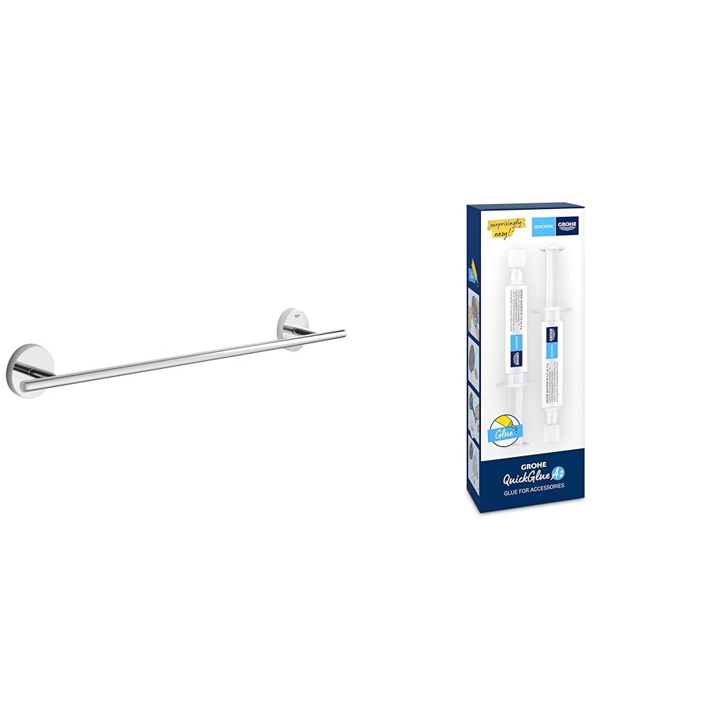 GROHE Start Cosmopolitan - Badetuchhalter (Stichmaß 430mm, Material: Metall, verdeckte Befestigung), chrom, 41166000 + Kleber für Badaccessoires