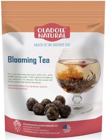 Oladole Natural Blooming Tea Flowers- 8 Pieces | With White Tea, Lily flower, Jasmine, Gomphrena globosa Supports Relaxation and Stress Relief | Handcrafted Artisan Blooms | Non- GMO