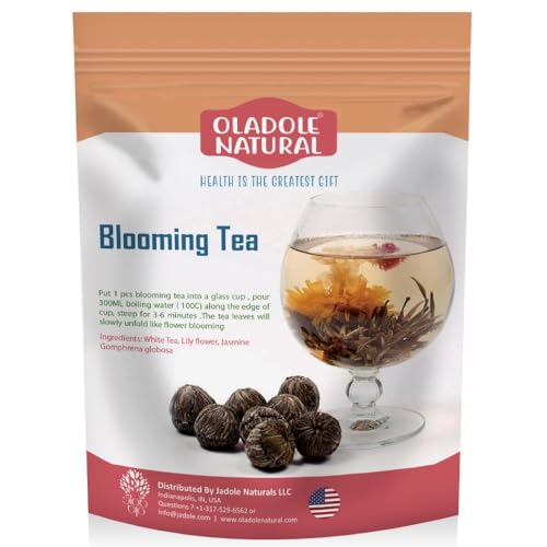 Oladole Natural Blooming Tea Flowers- 8 Pieces | With White Tea, Lily flower, Jasmine, Gomphrena globosa Supports Relaxation and Stress Relief | Handcrafted Artisan Blooms | Non- GMO