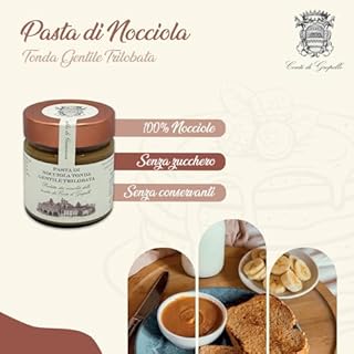 Conti di Gropello - Pasta di Nocciola Tonda Gentile Trilobata 100% - Ideale in Pasticceria per la Preparazione di Dolci ed in Gelateria - Pasta Naturale ed Artigianale Senza Zuccheri, 200 g