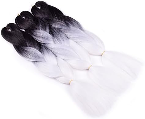 BACANA Ombre Braiding Hair (Black/White) 3 Pack Ombre Synthetic Braiding Hair Extension For Box Braids Senegal Twist Soft Fluffy High Temperature Fiber