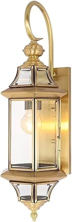 Wall Lamp Outdoor Wall-Mounted Golden Light Fixtures Waterproof Polished Brass Finish Brass Wall Lantern with Clear Glass Outside Lights Compatible with House Outside Lighting Compatible with G