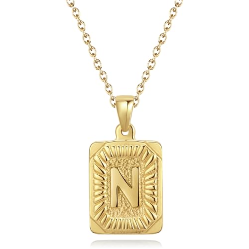 CyxenNova cadena collar hombre oro hombre, cadena letras A-Z, cadena rey placa cadena acero inoxidable hombre, joyería para regalo mujer (N, Oro)