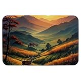 Bodenmatte aus Stoff mit Hirsch unter dem Sonnenuntergang