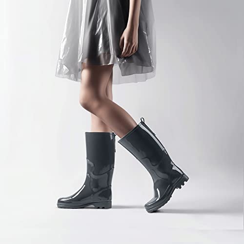 Hisea Rain Boots For Women Waterproof Garden Boots, Knee High Rain Shoes, Non Slip Seamless Welly Grey #TOP1
