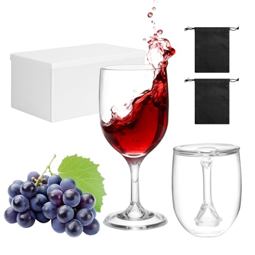 VINATO 2 Stück Weingläser Kunststoff to Go, 200ml Faltbares Camping Weingläser Plastik, mit Aufbewahrungsbox, Moderne Mehrweg Rotweingläser To Go, für Reisen Camping Outdoor Picknick