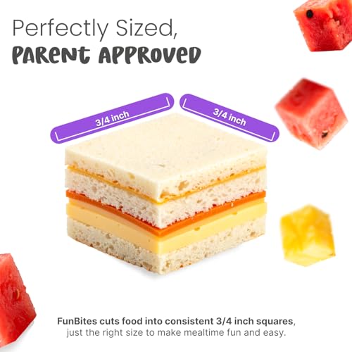 FUNBITES Sandwich Cutter for Kids Lunch, Mini Cookie Cutters, Bento Box Accessories, Cuts Food into Bite-Size Shapes for Toddler Lunch, Great for picky eaters - Purple Squares 1pk