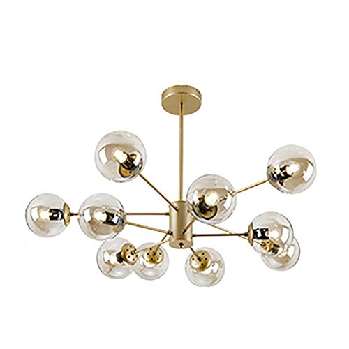 Mid Century Sputnik Lámpara De Araña Soplado A Mano Claro Sombra De Vidrio Lámpara Colgante Modern Latón Acabados Luz Colgante Nórdico Ajustable E27 Bola Techo Luminaria Lámpara Dorado 10 Luces Cover