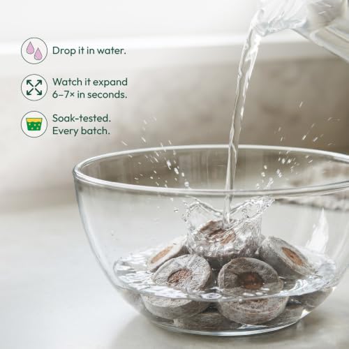Image of UGAOO Coco Peat Coins for Seed Germination (Pack of 25) | 40mm Netted Coco Coir Pellets | Expands 6-7X | Seed Starter Plugs for Vegetables, Herbs, Flowers & Hydroponics