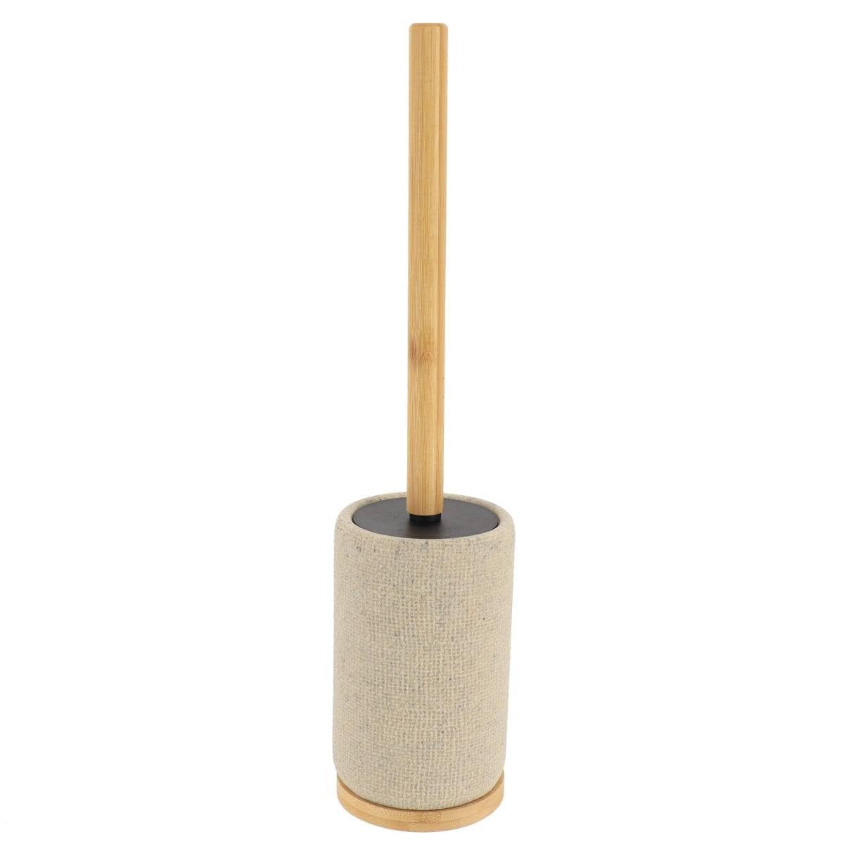 Tendance - Round Mesh Effect Polyresin Toilet Brush with Bamboo Rod - Natural - Bathroom - Bins and Toilet Brushes