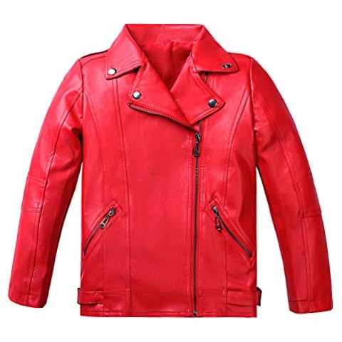 LAUSONS Chaqueta de Piel niños Chaquetas Moto Biker Rojo Cover