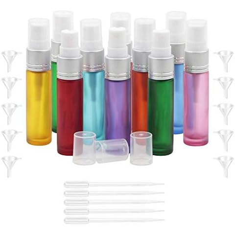 Kesell 10 Pack Perfume Bottles Refillable 10ml Frosted Glass Spray Bottle Empty Fragrances Bottles Mist Sample Vials for Travel with Funnels and Droppers Cover