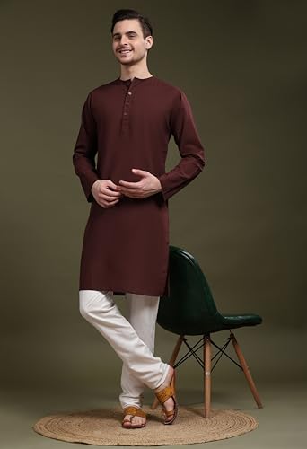 Image of SKAVIJ Men's Pure Cotton Solid Kurta Pajama Set Round Neck Casual Yoga Dress