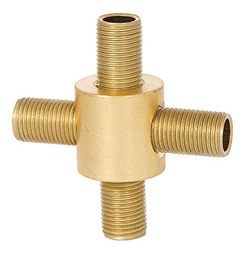 Image of B&P Lamp 4-Way Brass Arm Back, All Holes Tapped 1 /8IP, 3 /4 Inch Height by 3 /4 Inch Diameter, Satin Nickel Finish