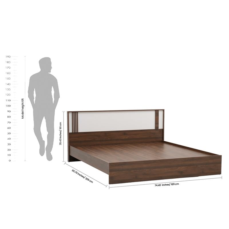 Image of Royaloak Baleno King Bed Without Storage, Engineered Wood Bed Frame with Melamine Finish, Dual Tone Headboard, Modern Design, Durable Base, W 74.40 X D 80.70 X H 35.43 Inches