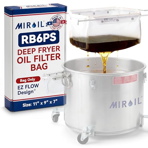 MirOil RB6PS EZ Flow Deep Fryer Oil Filter Bag – Reusable Grease Strainer to Extend Oil Life & Maintain Food Quality – Handles Hot or Cold Liquid – Deep Fryer Filter for Cooking (No Frame Included)