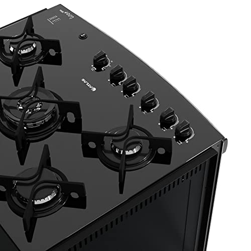 Fogão de Embutir 5 Bocas Preto com Frente em Vidro Espelhado e Mesa de Vidro Atlas U.top Glass Style