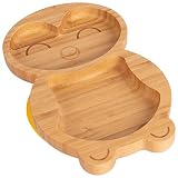 Tiny Dining Placa de pingüino de succión de bambú para niños - Fibra Natural Bebé Niño Stay Put Put METMED FEINFING LÁCCULO - Amarillo