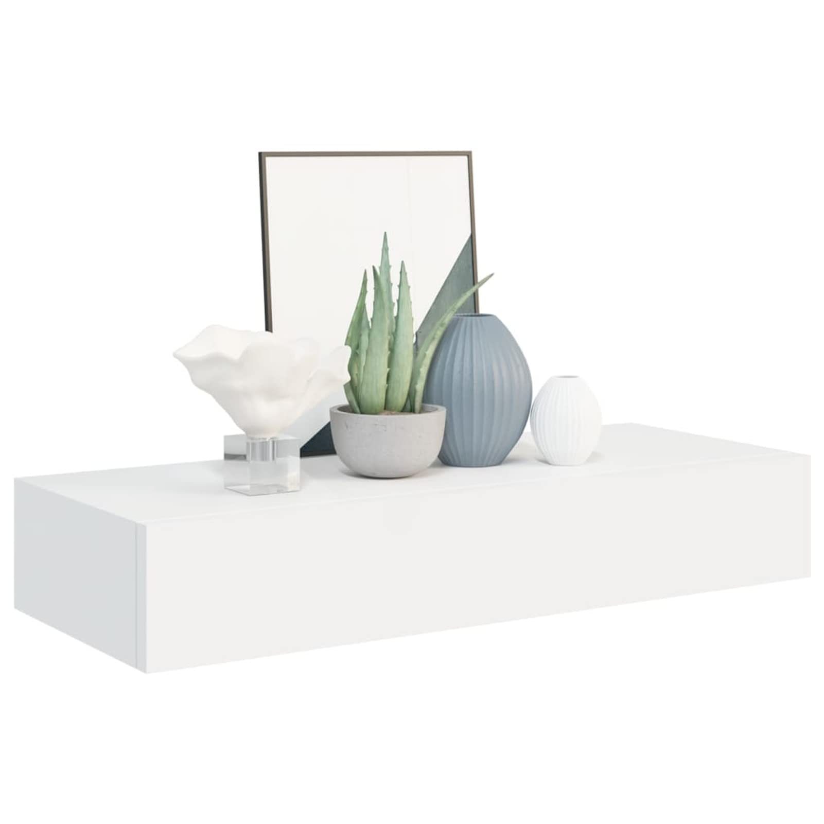 Homgoday Mensola con cassetto da parete in MDF bianco, 60 x 23,5 x 10 cm, mensola da parete galleggiante con cassetti, armadio di stoccaggio, per corridoio, soggiorno, camera da letto, cucina