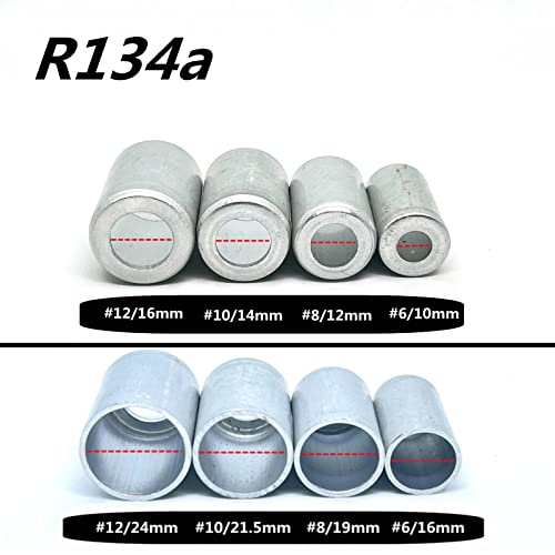 Rv65F 100Pcs Auto Air Conditioner R134A Aluminum Crimp Ferrule 3/8'' 1/2'' 5/8'' 3/4'', Car Air Conditioning Pipe Joint Cover/Aluminum Sleeve (25Pcs Each Size, R134A) #TOP2