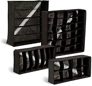 ZINNY Drawer Organiser  4-Piece Wardrobe Drawer Organiser  Collapsible Organiser Storage Boxes  Drawer Dividers for Underwear, Clothes, Bras, Socks, Baby Clothing, Ties