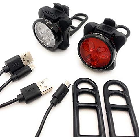 TerraWest Rechargeable LED Bike Light Set, Front & Rear Light, Weatherproof, Easy Mounting, Compatible with Road & Mountain Bike Cover