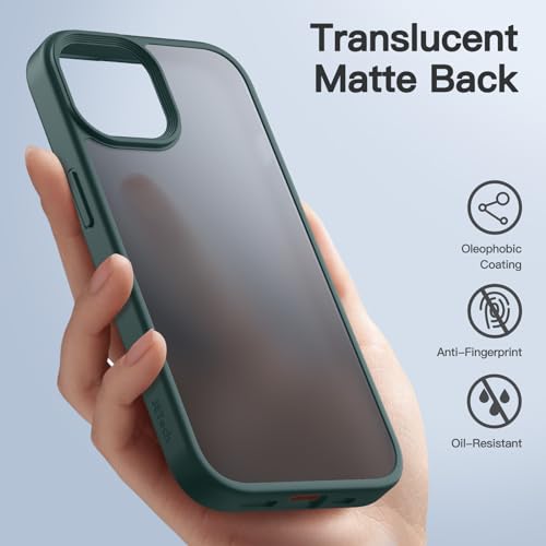 Image of JETech Matte Cover Case for iPhone 15 6.1-Inch, Shockproof Case Military Grade Drop Protection, Frosted Translucent Back Phone Cover, Anti-Fingerprint (Dark Green)