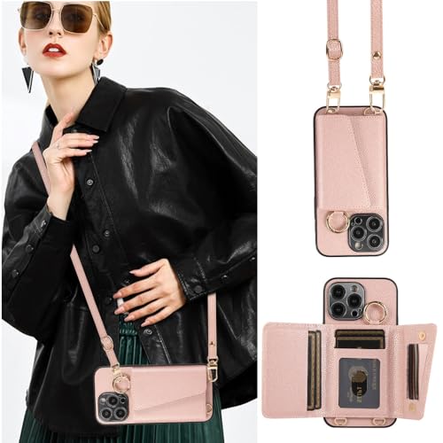 Étui de cartes portefeuille housse cuir avec lanière sangle pour iPhone 12Pro