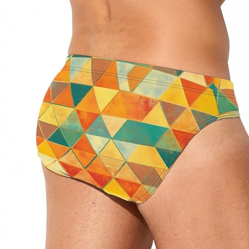 Vintage Colorful Geometry Triangles Mens Swim Briefs Bikini Sexy Low Rise Trunks Swimsuit Bathing Suit Beach3