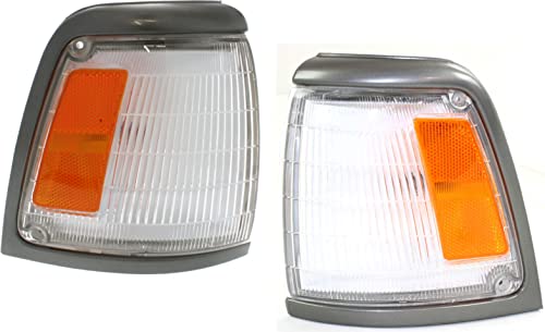 Evan Fischer Driver and Passenger Side Corner Light Set Compatible with 1992-1995 Toyota Pickup 2WD With Bulb With Gray Trim TO2521128, TO2520126