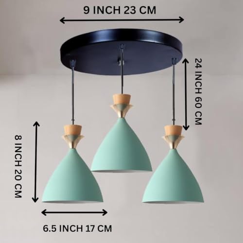 Image of Modern Aqua Blue Dome Hanging Pendant Light for Ceiling, Aluminium, Antique Decor, E-27 Holder, (Bulb is not Included) 3 Light Cluster Set
