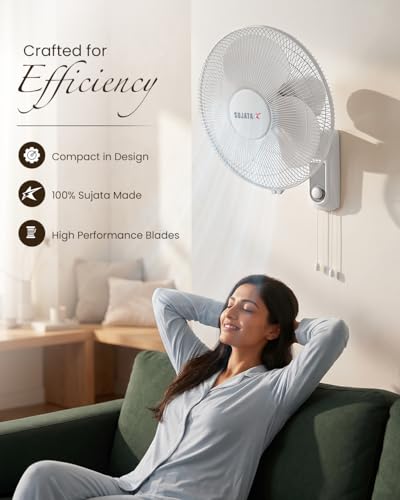 Image of Sujata Wall Fan | 2 Year Warranty | 400 mm Sweep | 100% Copper Winding Motor | Heavy Duty Wall Fan for Living Room, Wall Mount Fan with 3 Speed Control (SWF27 - White)