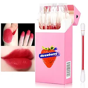 PASNOWFU 20 Pcs/Set of Tattoo Lipstick, Cotton Swab Lipstick, Tattoo Lip Stain Tattoo Lipstick Cotton Swab, Durable Waterproof Liquid Non-Stick Lipstick, Easy to Carry（Color : Strawberry）