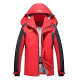 Spmor Men's Ski Jacket Waterproof Windproof Mountain Winter Coat Rain Hooded Coat Red X-Large