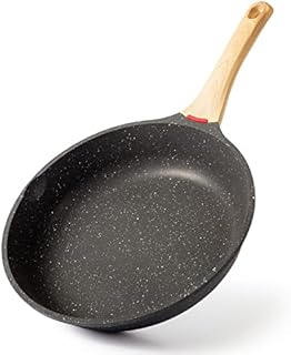 Non Stick Frying Pan 28cm with Heat-Resistant Soft Bakelite Handle, Granite Induction Frying Pan for Induction, Electric and Gas Hobs, Omelette Pan Less Oil Fumes (Black)